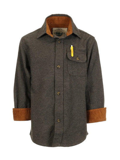 BOY'S SINGLE POCKET FLANNEL SHIRT WITH CORDUROY CONTRAST