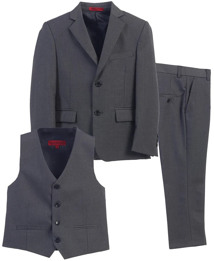 BSV-81 TODDLER'S, KID'S AND BOY'S 3PC SUIT SET BLACK-GRAY-CHARCOAL-NAVY-R BLUE-GREEN