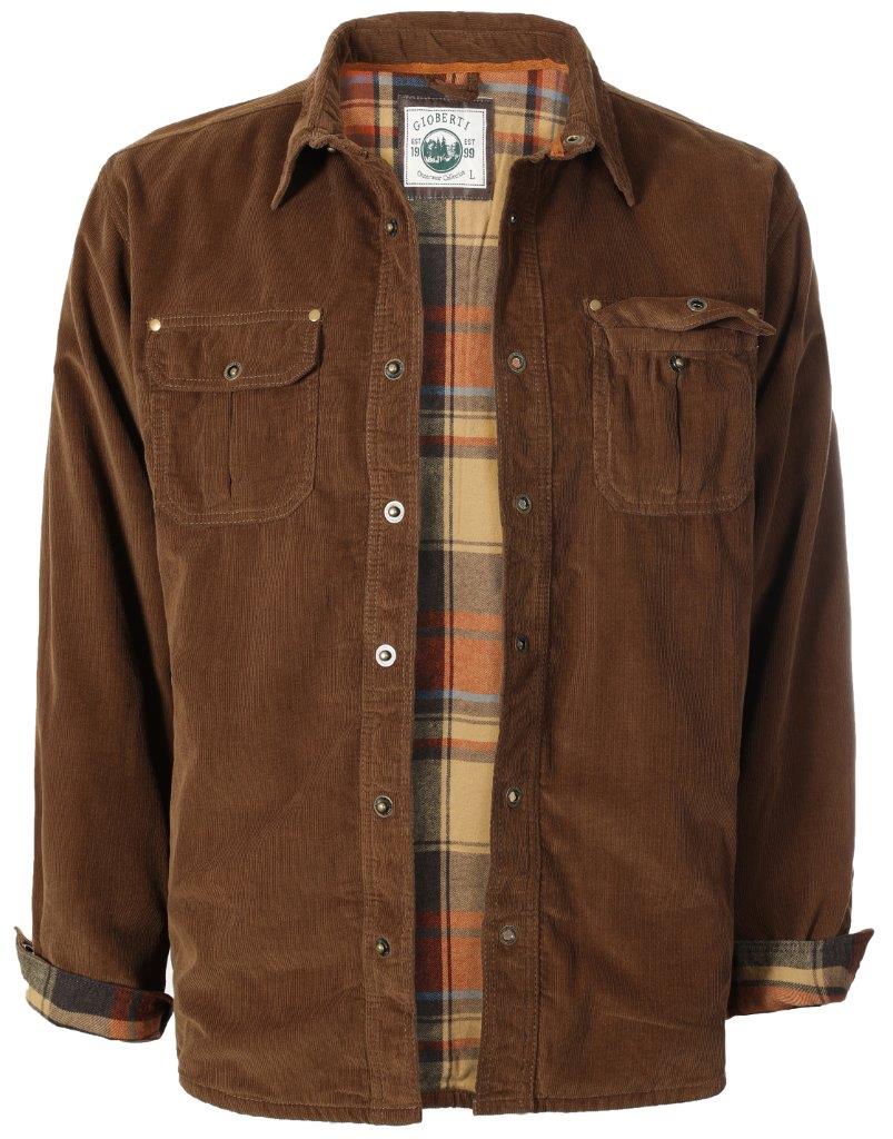 MEN'S CORDUROY LONG SLEEVE BUTTON DOWN SHIRT JACKET WITH FLANNEL LINING