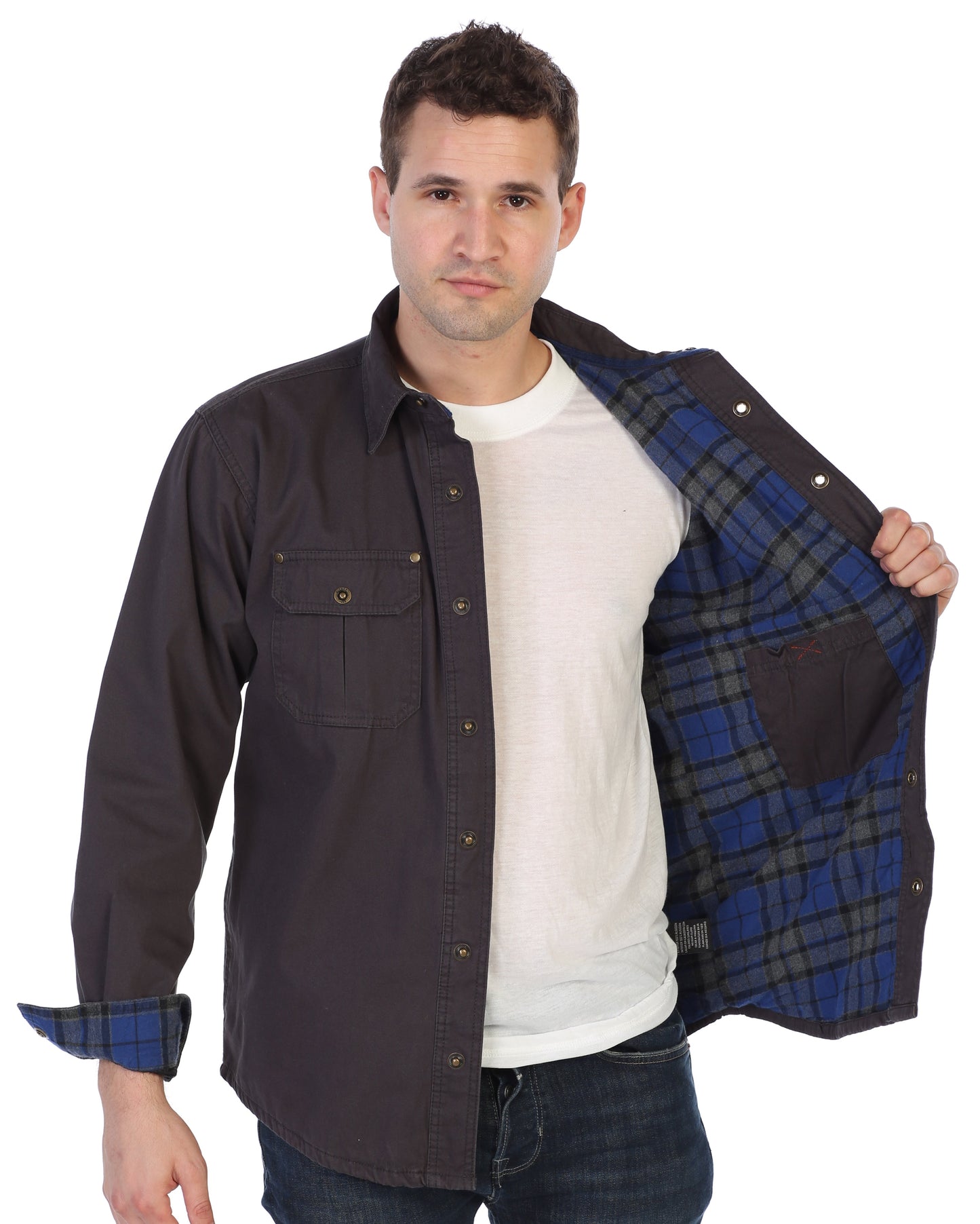 Men's 100% Cotton Brushed and Soft Twill Shirt Jacket with Flannel Lining