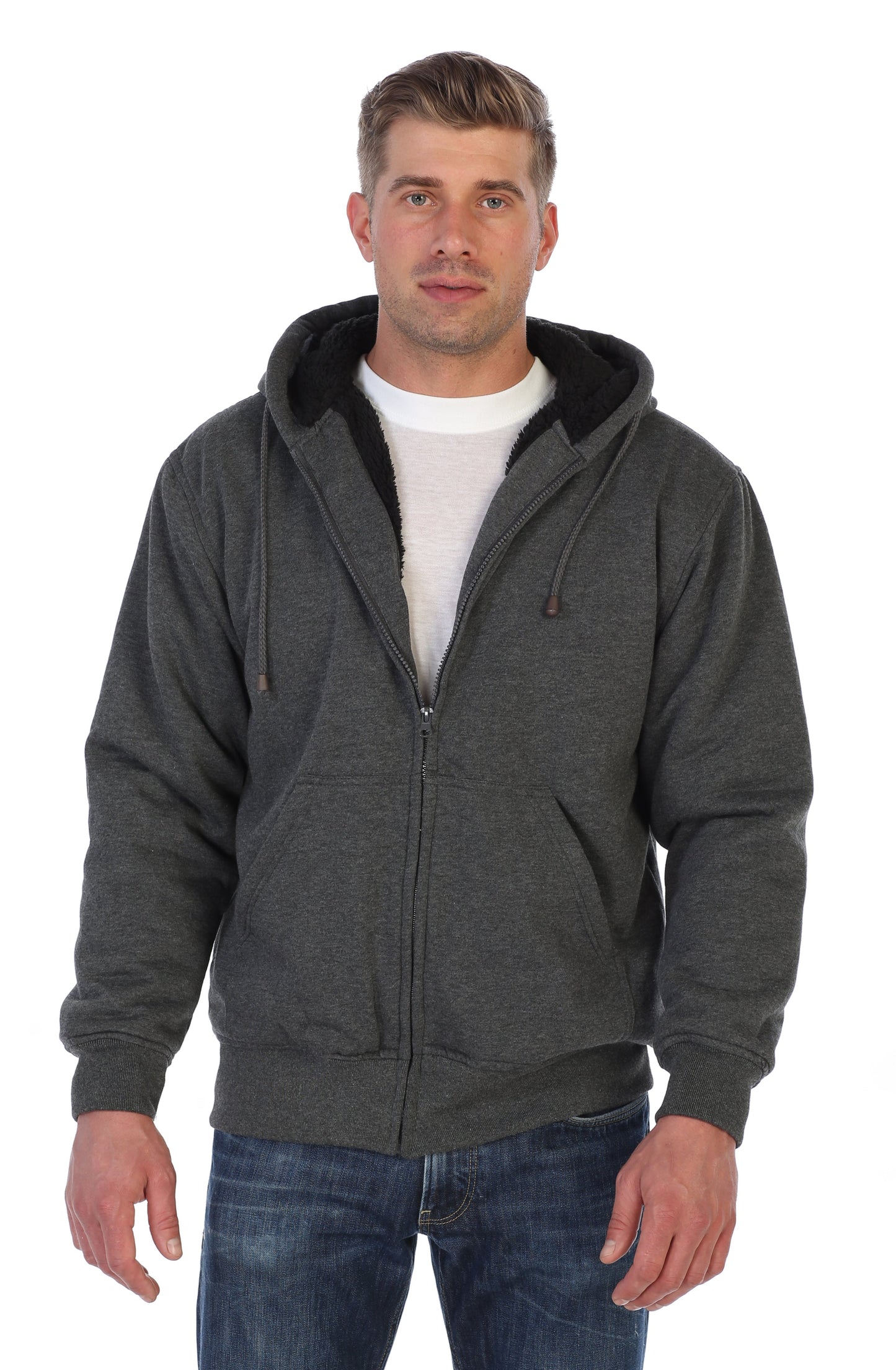 Men's Heavyweight Sherpa Lined Fleece Hoodie Jacket