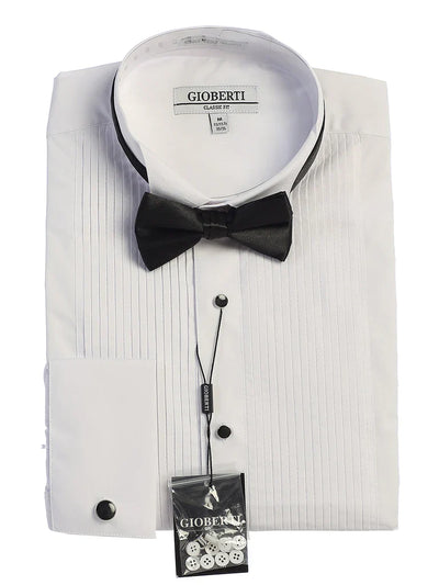 MEN'S WHITE WINGTIP COLLAR TUXEDO SHIRT WITH BOW TIE