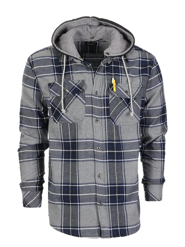 LS-92H Men's Removable Hoodie Flannel Shirt