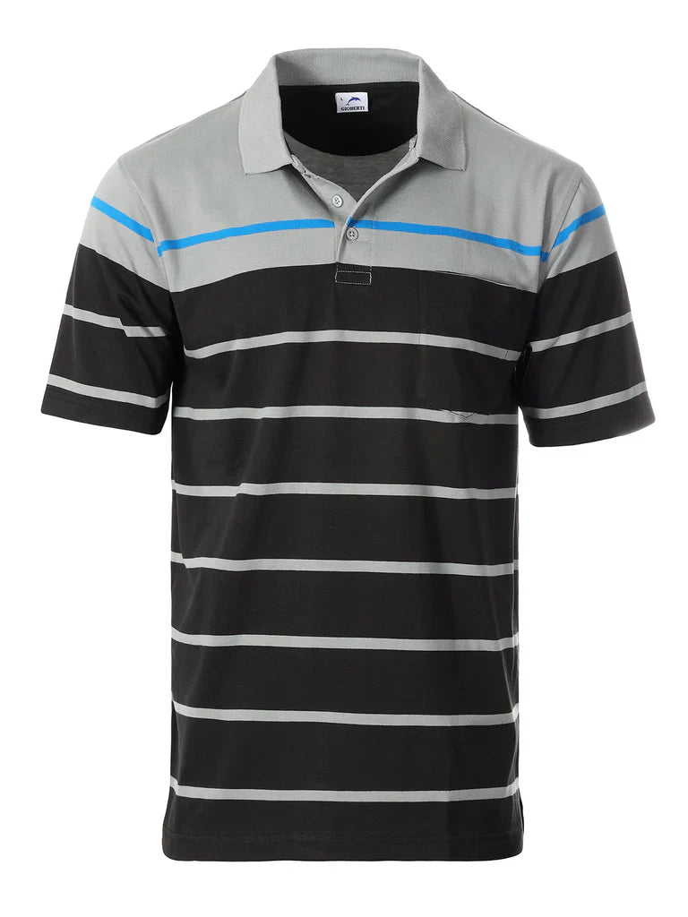 MEN'S STRIPED SHORT SLEEVE POLO WITH CHEST POCKET