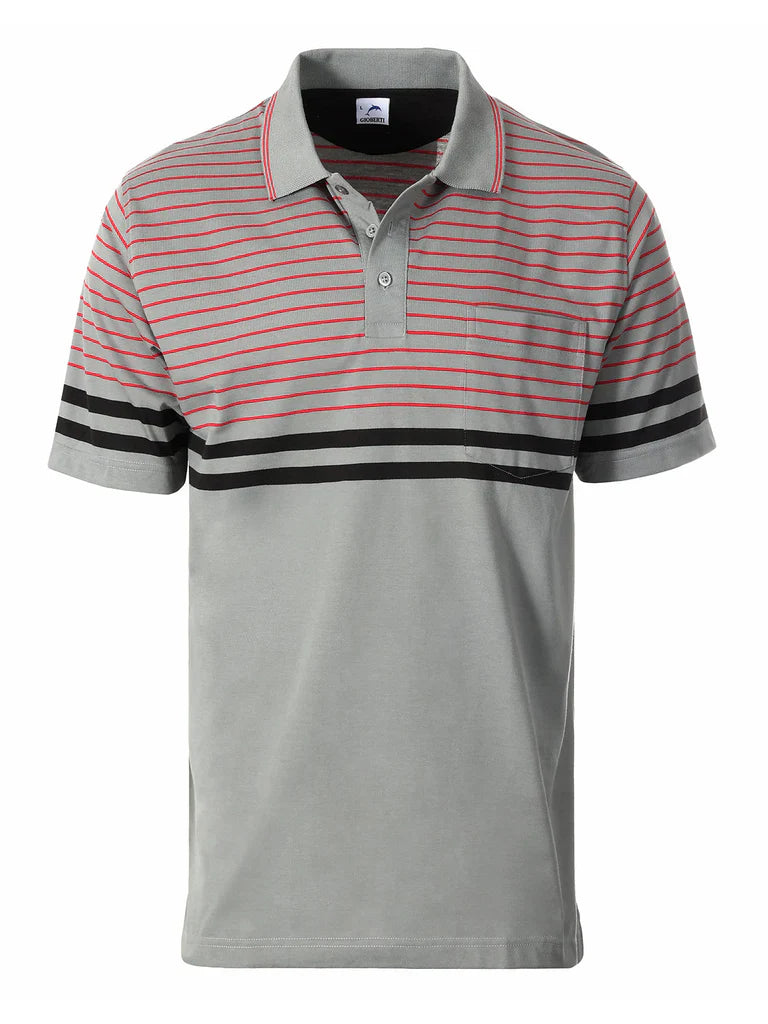 MEN'S STRIPPED SHORT SLEEVE POLO WITH CHEST POCKET