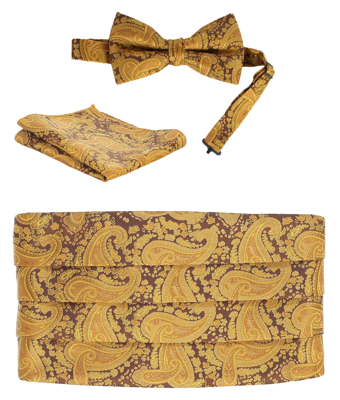 Boys' Adjustable Satin And Paisley Cummerbund Set With Formal Bow Tie and Pocket Square