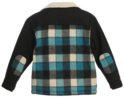 Boys Full Zip Wool-Like Plaid Jacket with Warm Cozy Inner Padding and Sherpa Collar