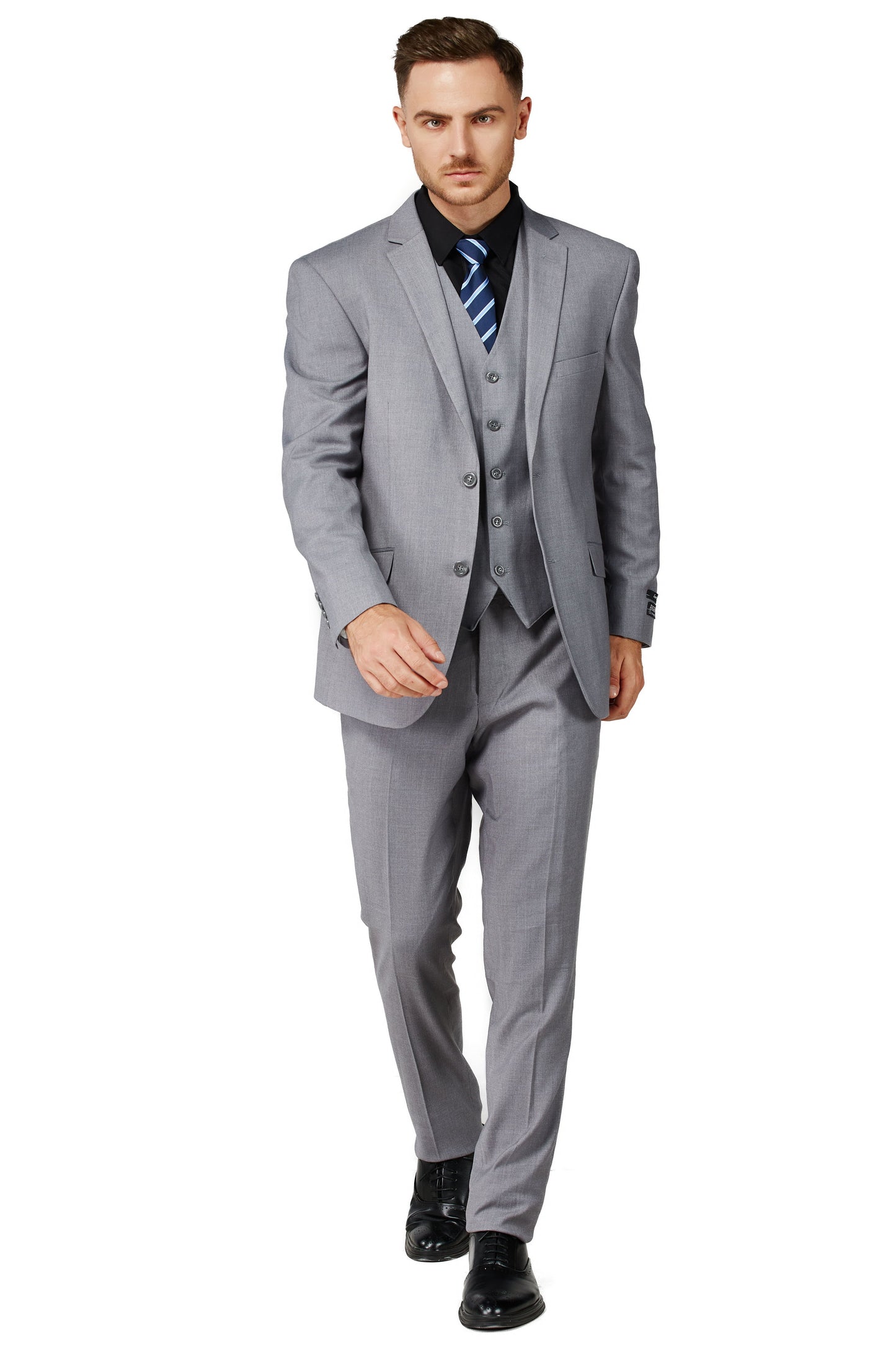 8745-Men's Solid Light Gray Notched Lapel Suit Slim Fit (3 PCS)