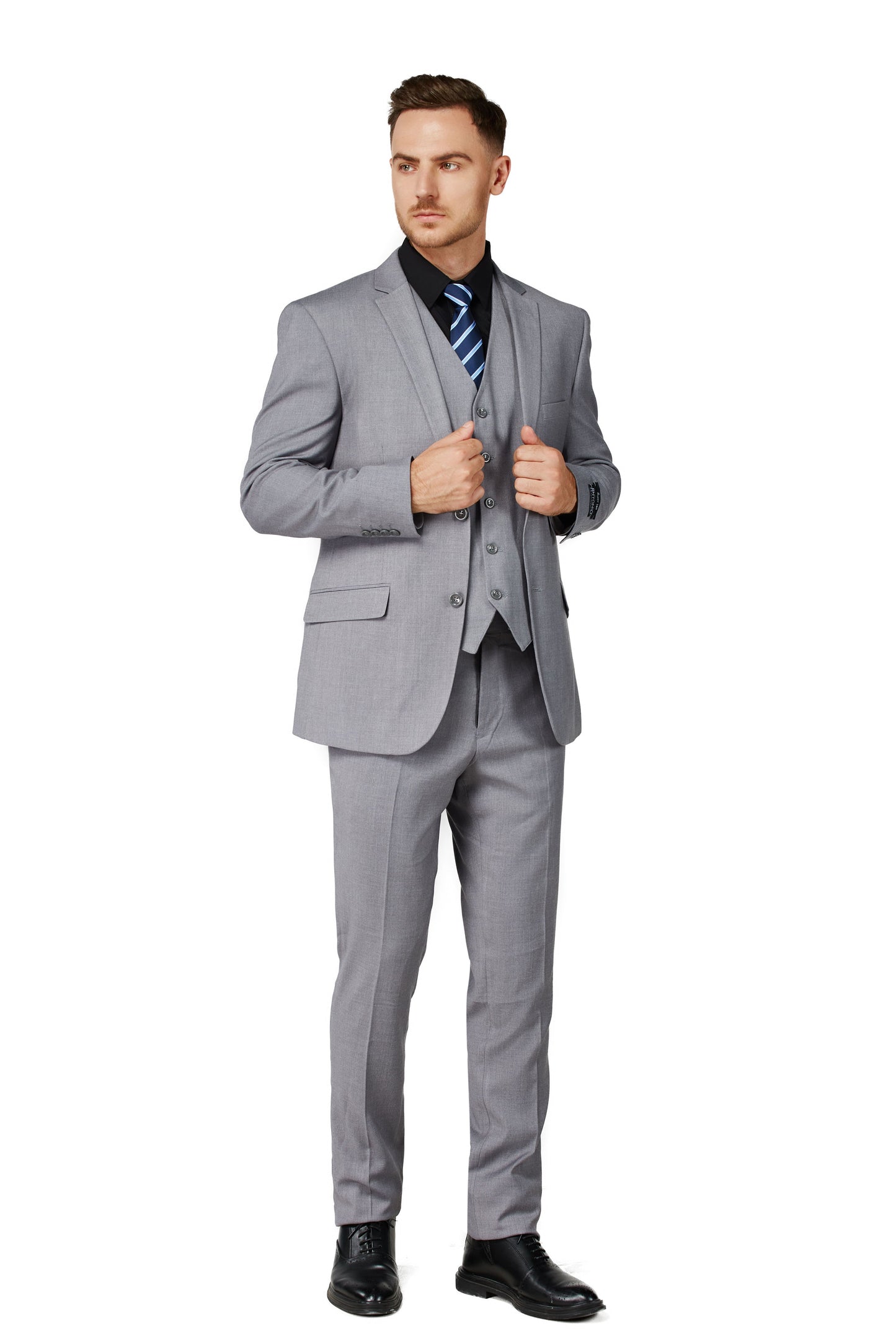 8745-Men's Solid Light Gray Notched Lapel Suit Slim Fit (3 PCS)