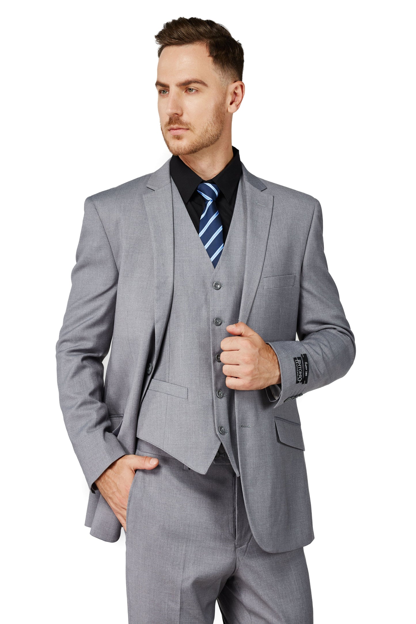 8745-Men's Solid Light Gray Notched Lapel Suit Slim Fit (3 PCS)