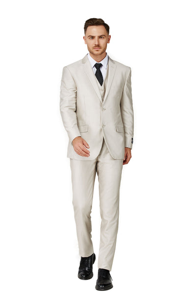 1889-Men's Beige Notched Lapel Suit Slim Fit (3 PCS)