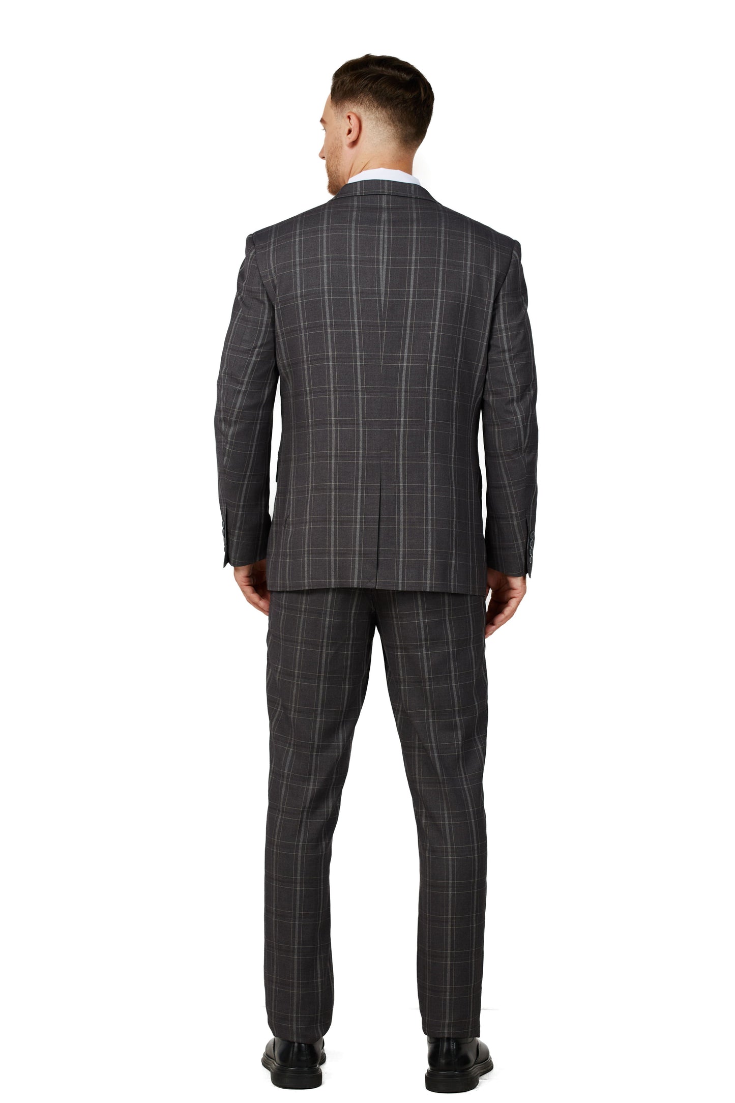 8703-Men's Charcoal Checker Notched Lapel Suit Slim Fit (3 PCS)