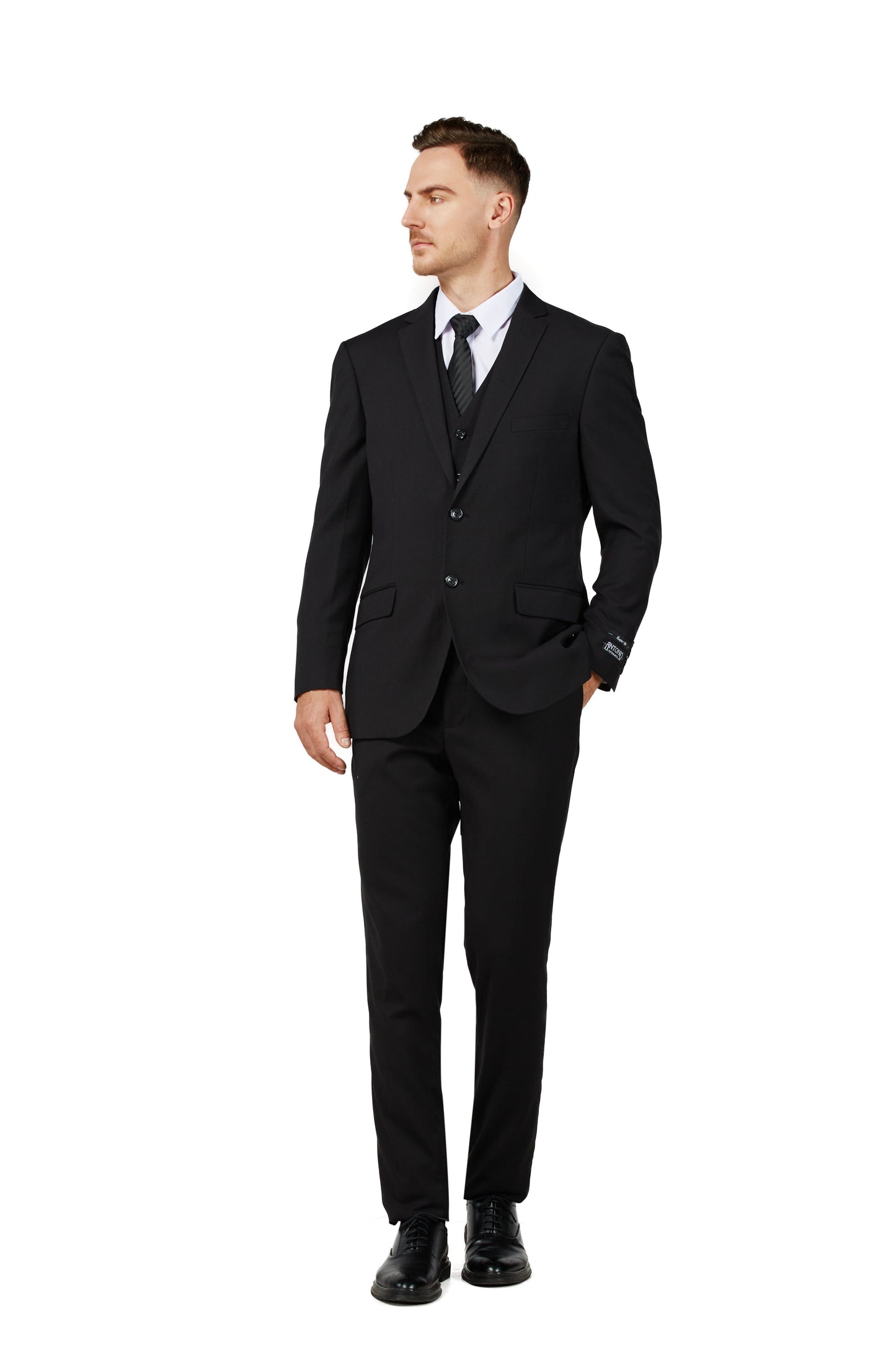 8745-Men's Solid Black Notched Lapel Suit Slim Fit (3 PCS)