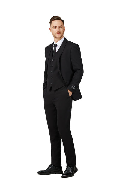 8745-Men's Solid Black Notched Lapel Suit Slim Fit (3 PCS)