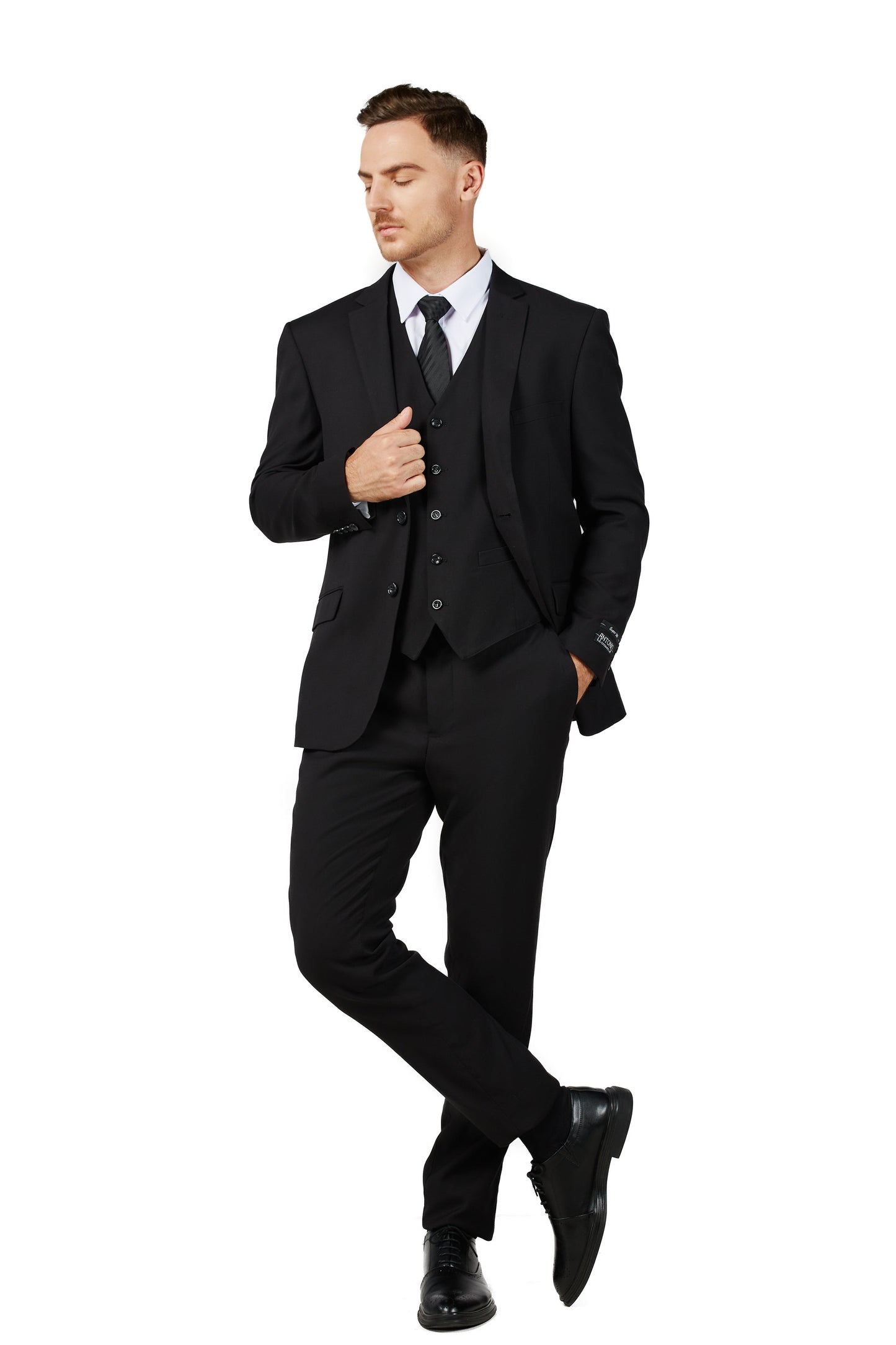 8745-Men's Solid Black Notched Lapel Suit Slim Fit (3 PCS)