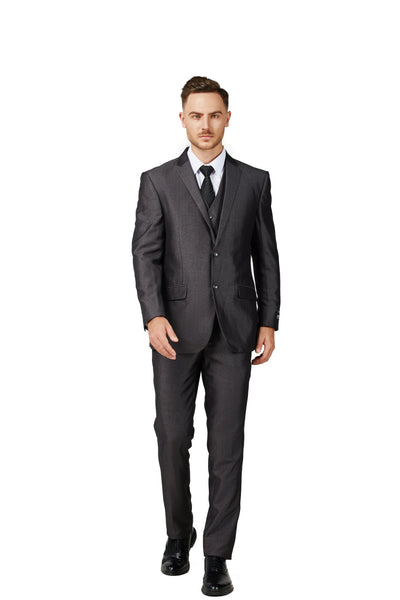 2303-Men's Shiny Charcoal Notched Lapel Suit Slim Fit (3 PCS)