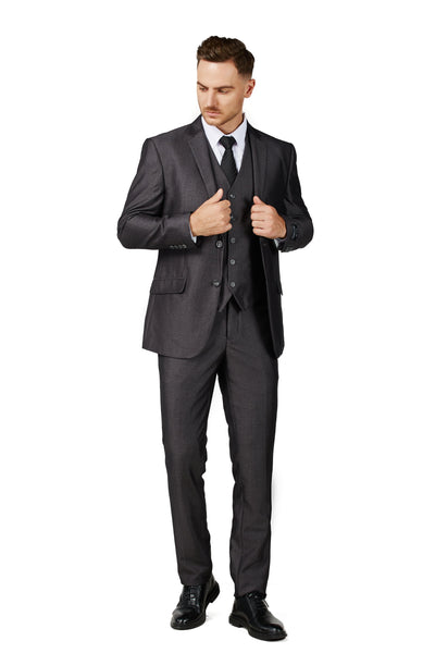 2303-Men's Shiny Charcoal Notched Lapel Suit Slim Fit (3 PCS)