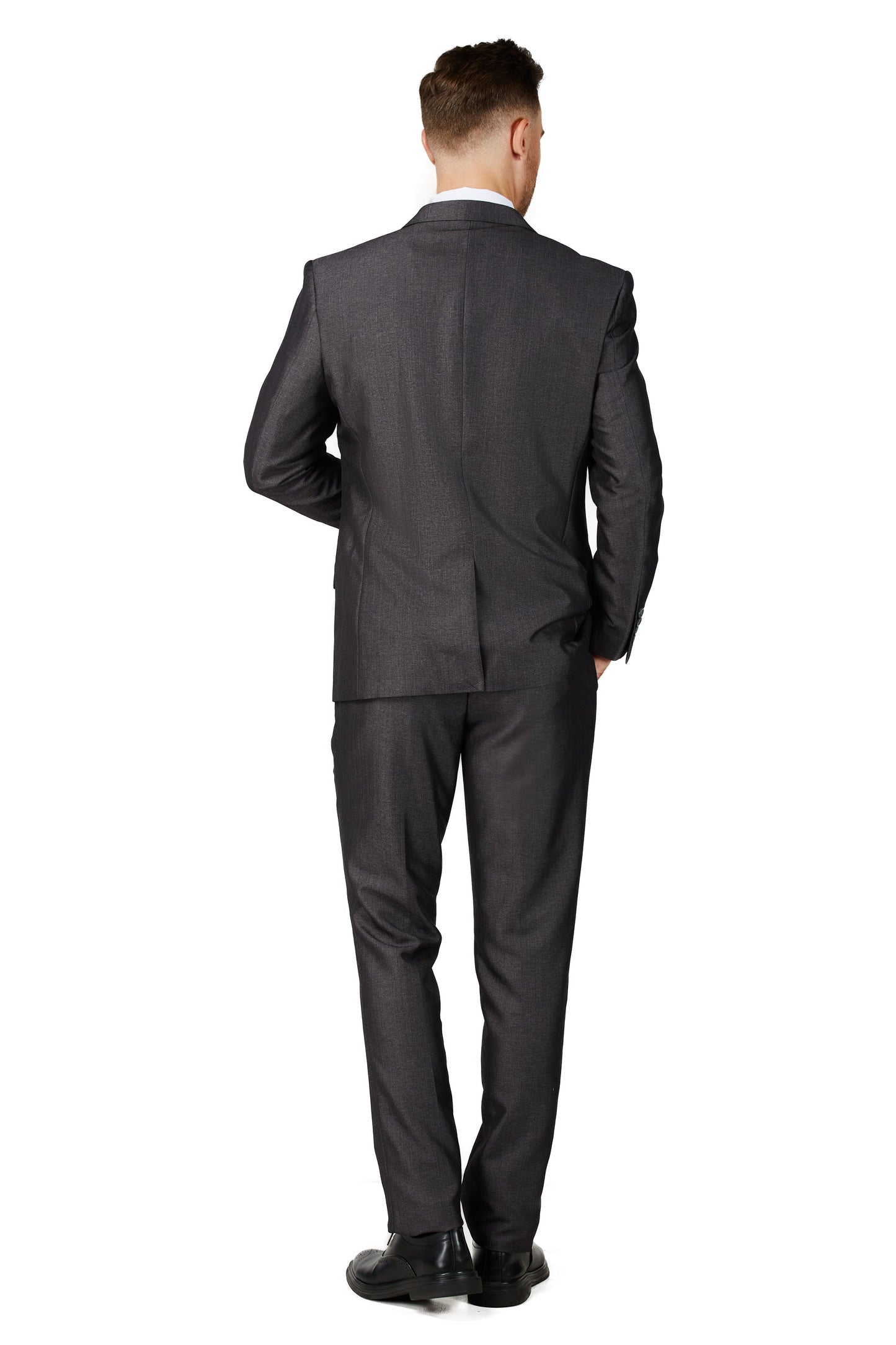 2303-Men's Shiny Charcoal Notched Lapel Suit Slim Fit (3 PCS)