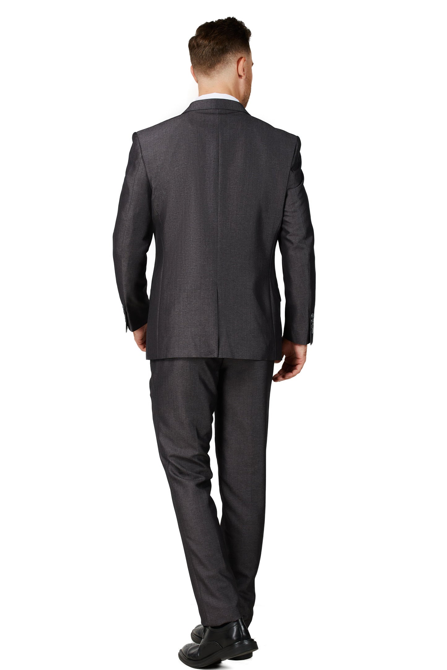 2303-Men's Shiny Charcoal Notched Lapel Suit Slim Fit (3 PCS)