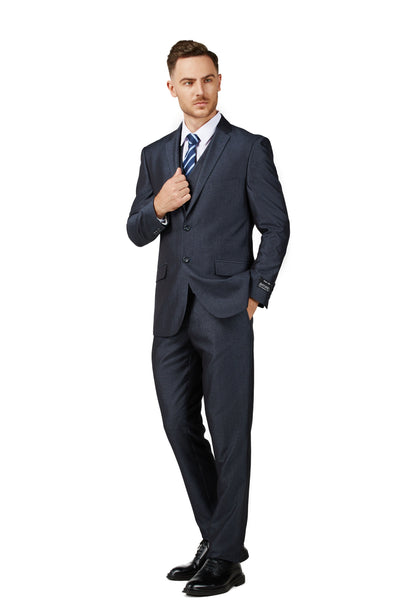 2303-Men's Shiny Charcoal Blue Notched Lapel Suit Slim Fit (3 PCS)