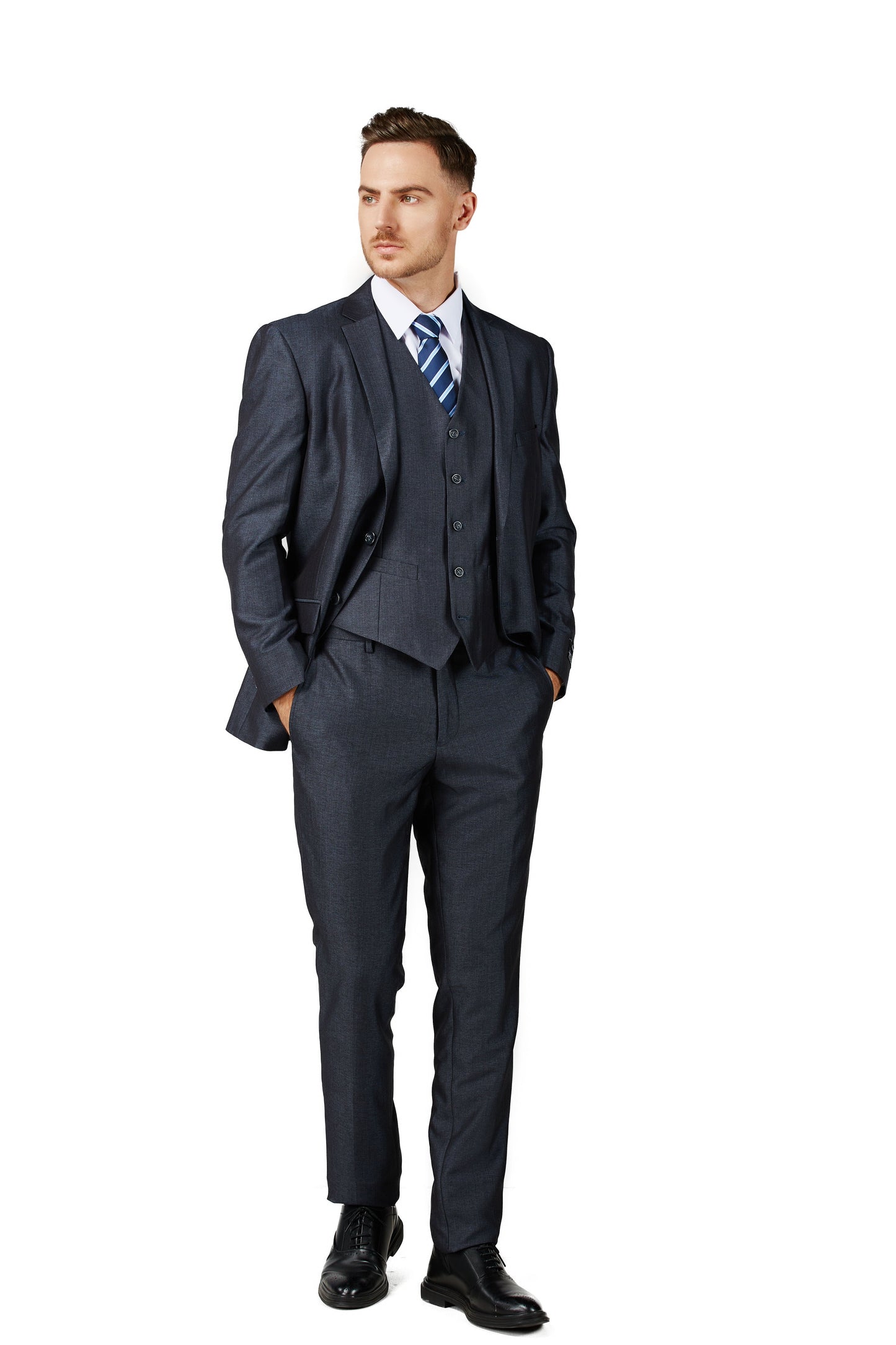 2303-Mens Blue Charcoal Suit Slim Fit (3 PCS)