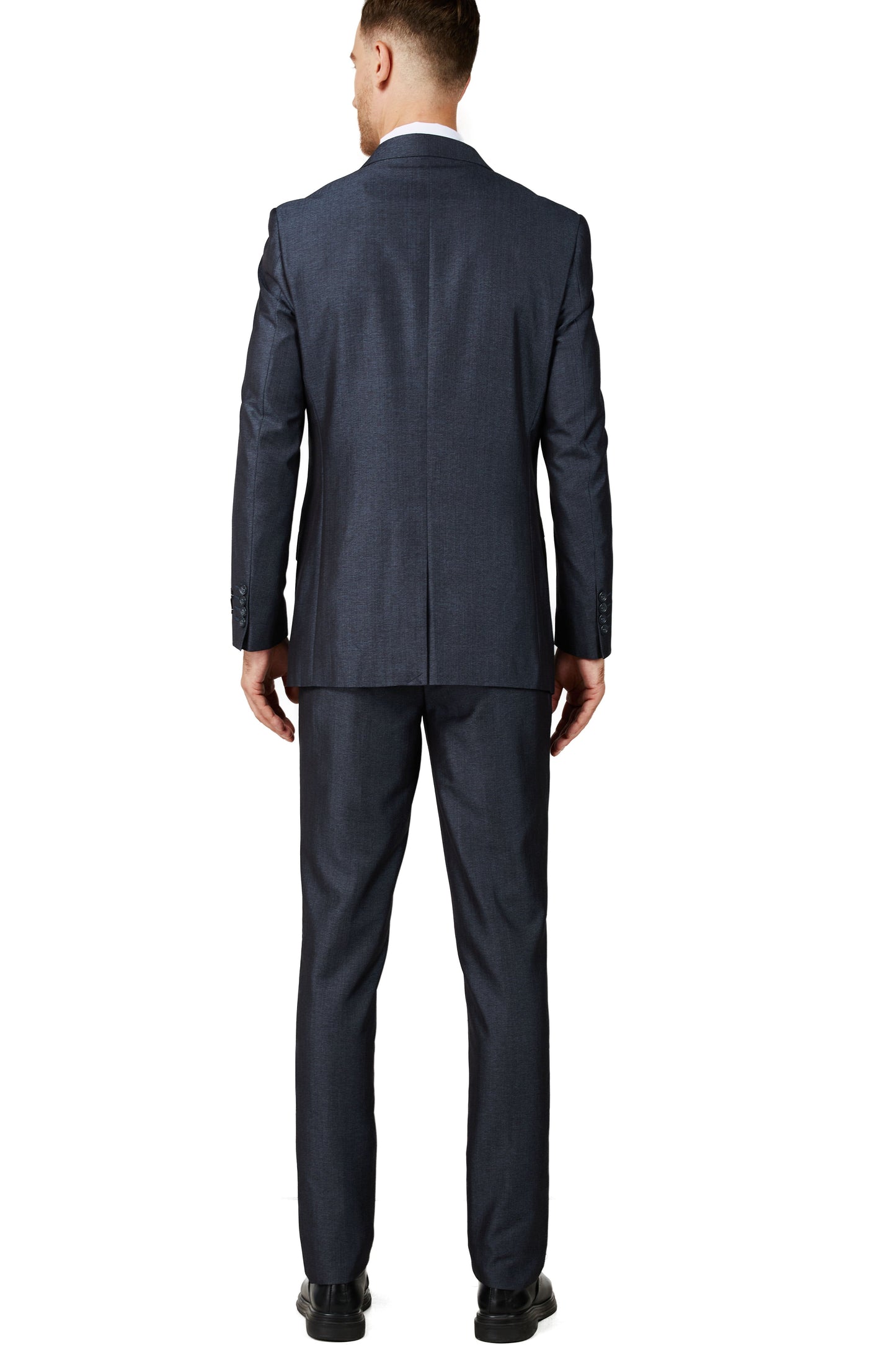 2303-Men's Shiny Charcoal Blue Notched Lapel Suit Slim Fit (3 PCS)