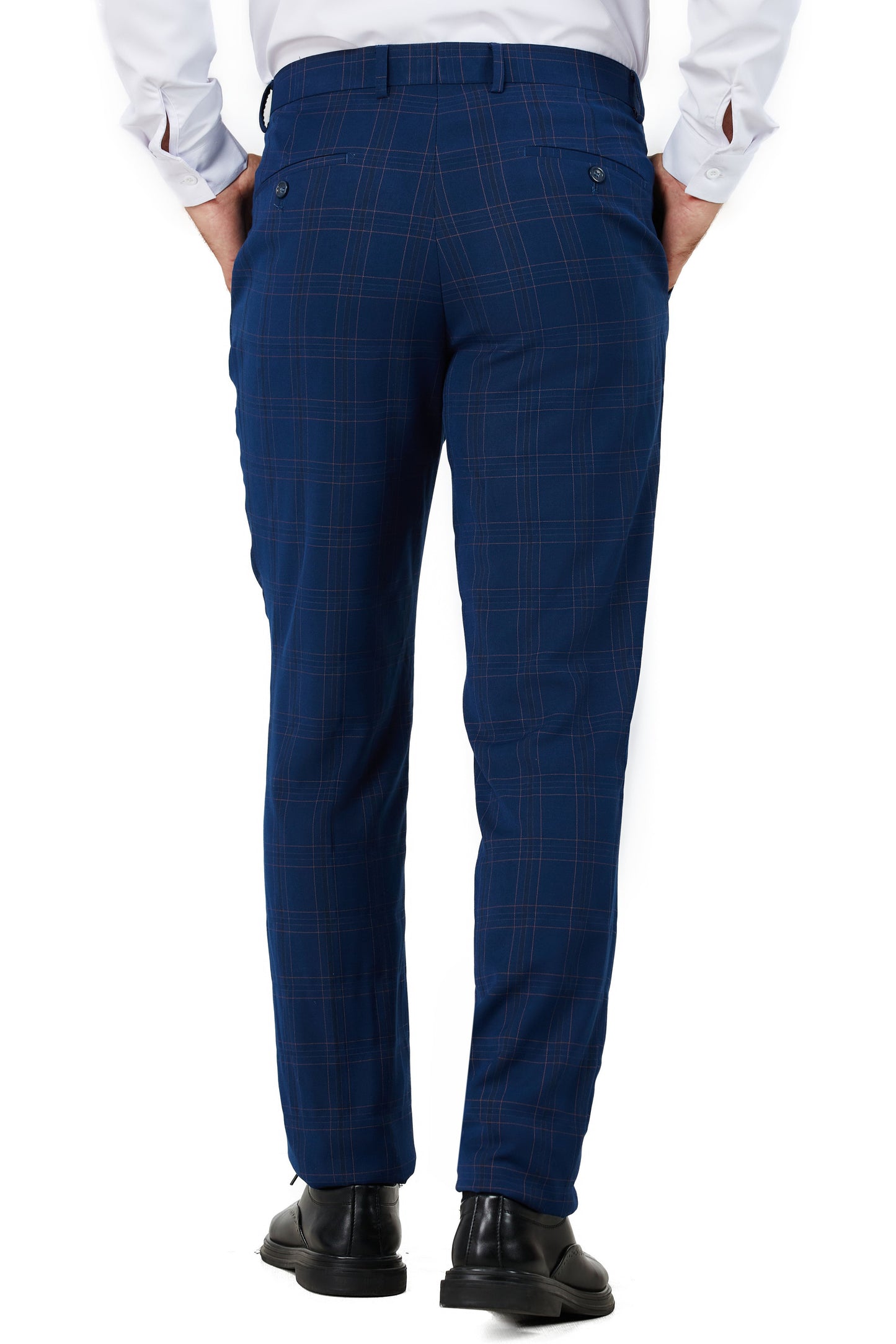 1502-Men's Royal Blue Checker Notched Lapel Suit Slim Fit (3 PCS)