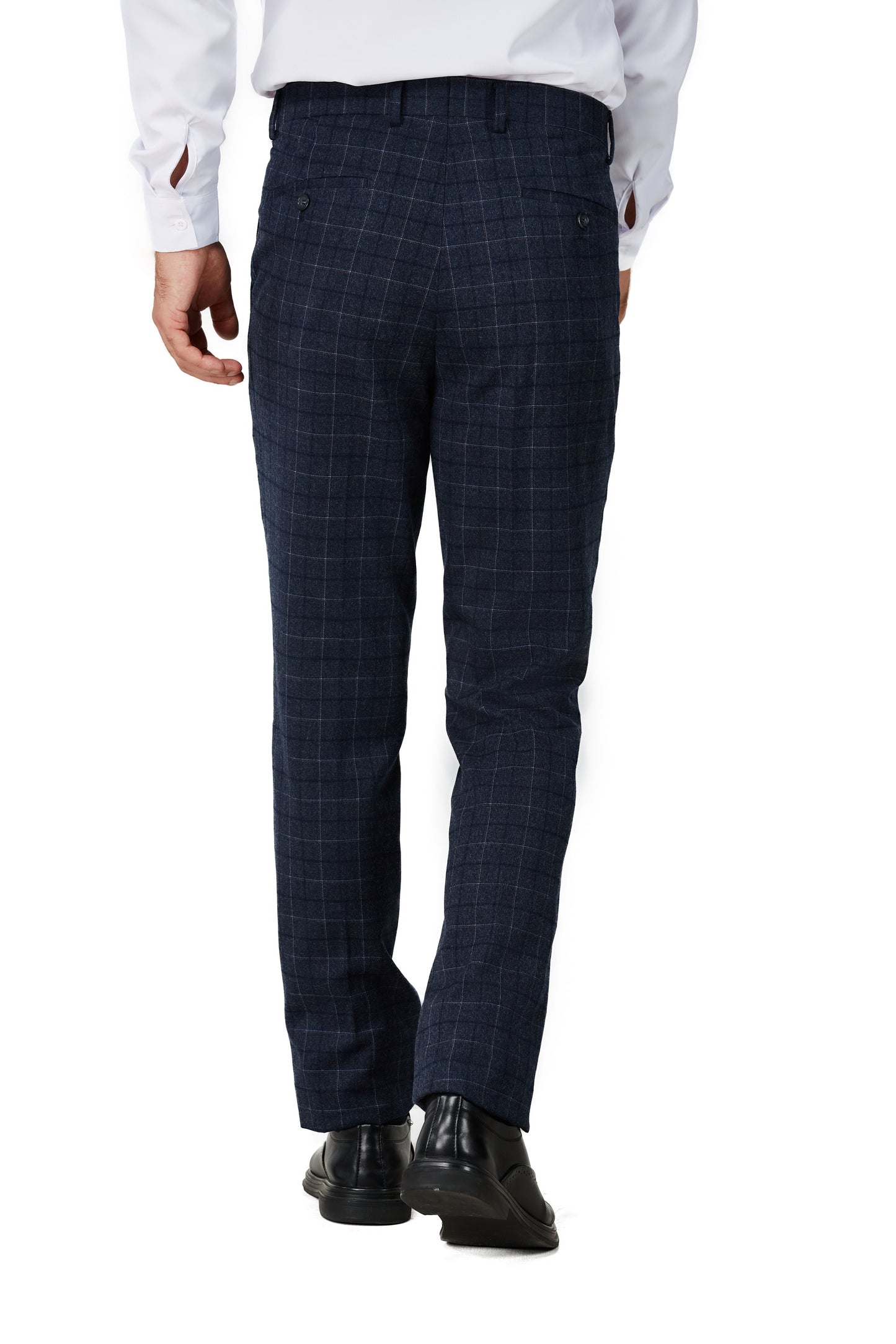 1502-Men's Charcoal Blue Checker Notched Lapel Suit Slim Fit (3 PCS)