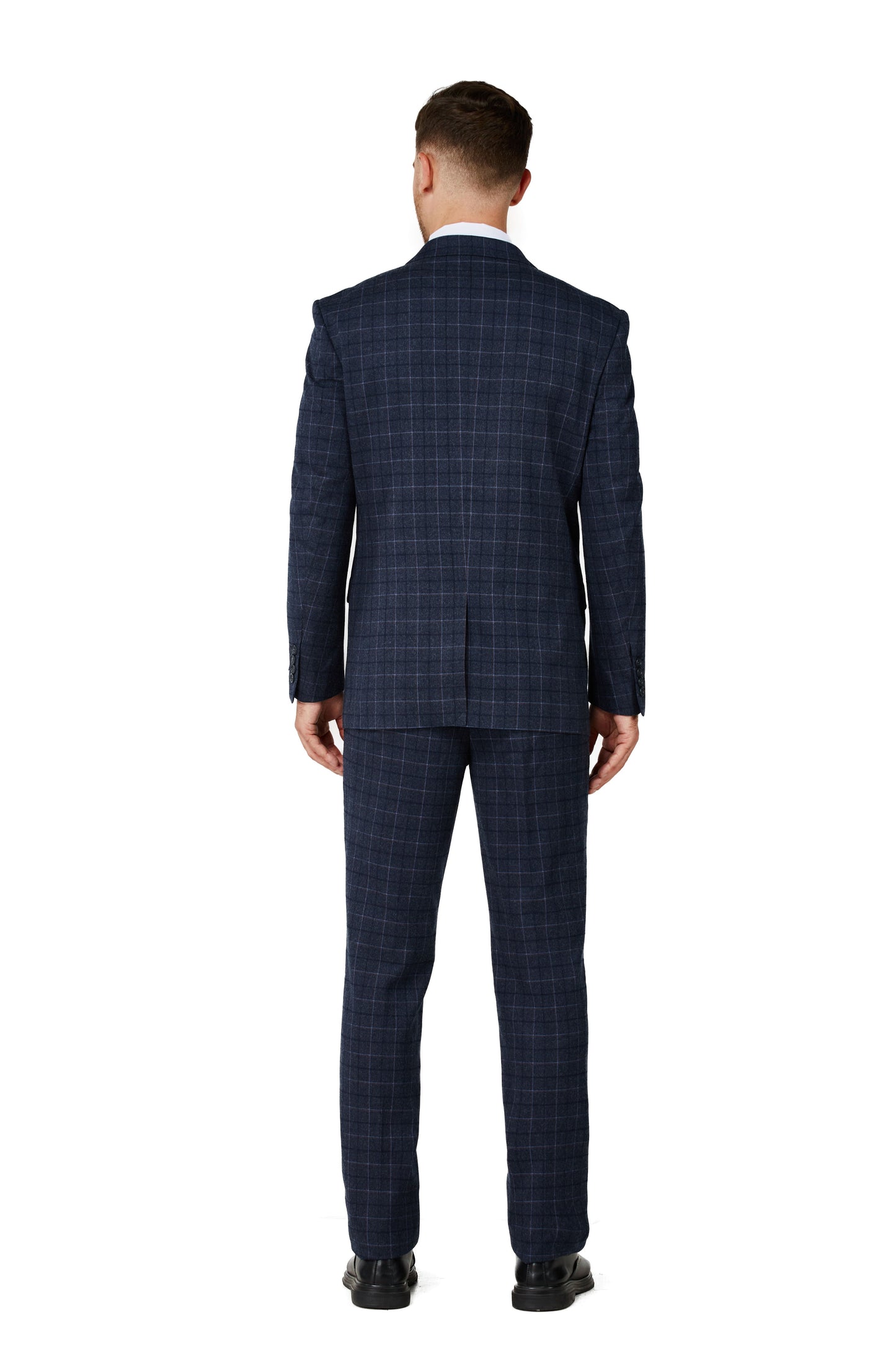 1502-Men's Charcoal Blue Checker Notched Lapel Suit Slim Fit (3 PCS)