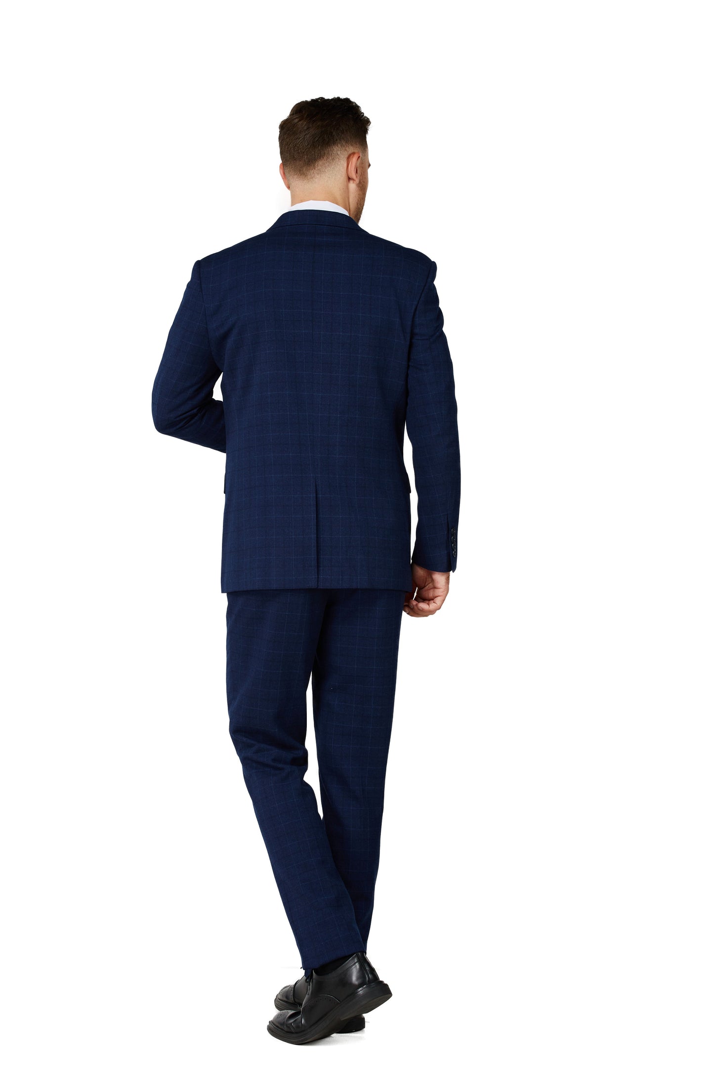 1502 Men's Navy Checker Notched Lapel Suit Slim Fit (3 PCS)