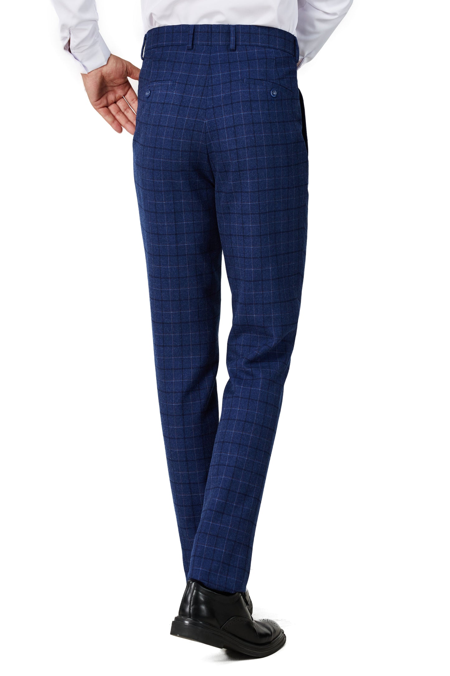 1502-Men's Royal Blue Checker Notched Lapel Suit Slim Fit (3 PCS)