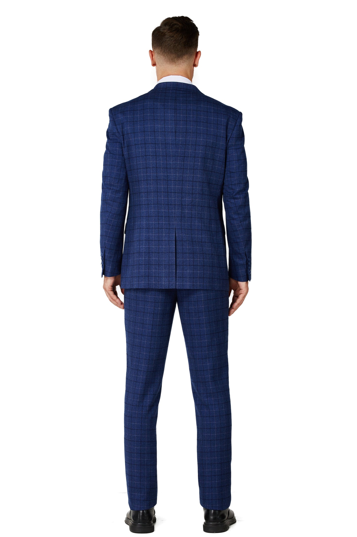 1502-Men's Royal Blue Checker Notched Lapel Suit Slim Fit (3 PCS)