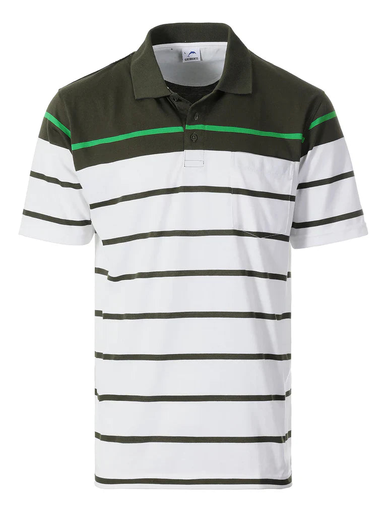 MEN'S STRIPED SHORT SLEEVE POLO WITH CHEST POCKET