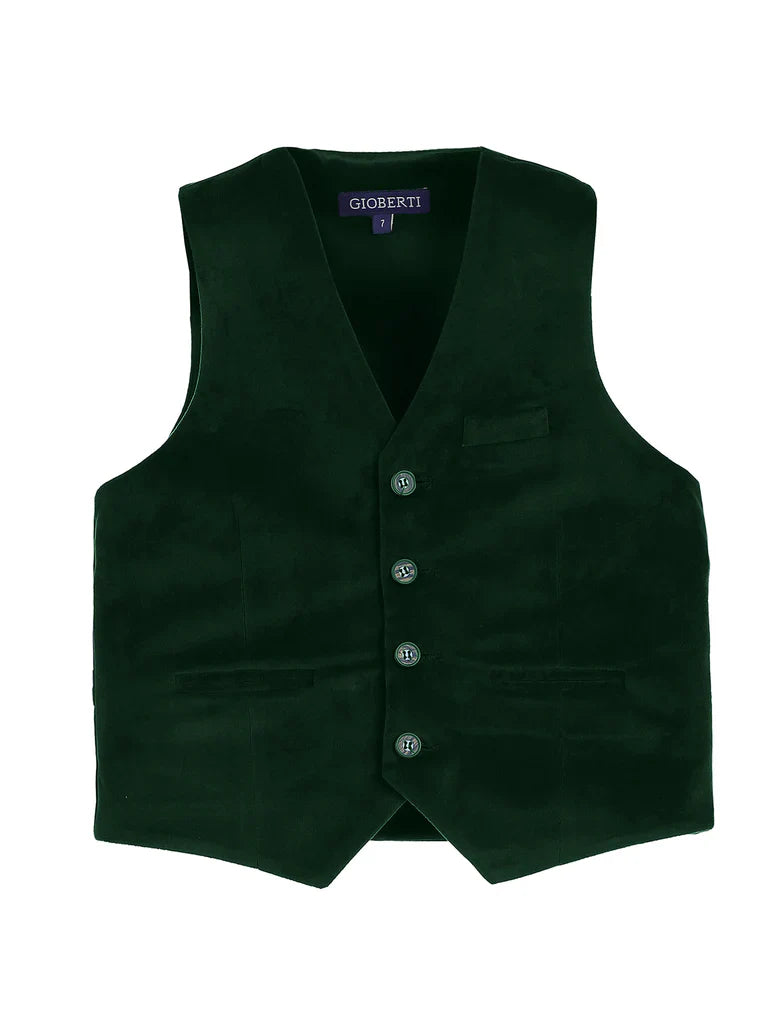 VS-83 BOYS 4 BUTTON VELVET FORMAL SUIT VEST 5 COLORS BLACK-BURGUNDY-R BLUE-NAVY-HUNTER GREEN SIZE 2-20