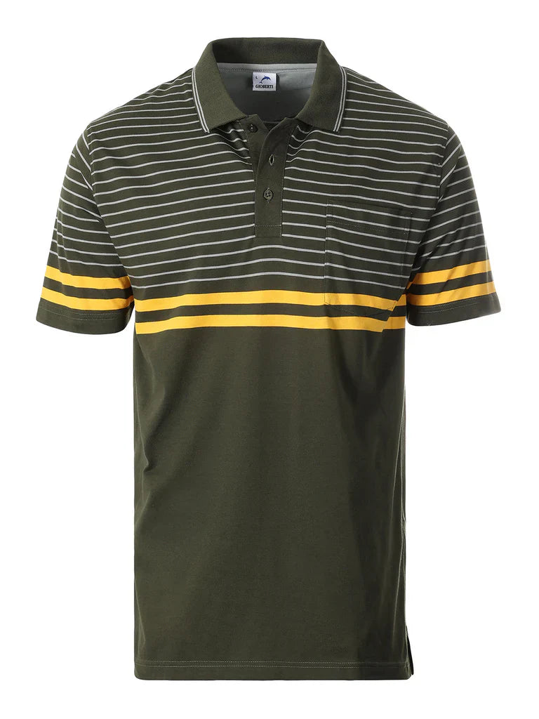 MEN'S STRIPPED SHORT SLEEVE POLO WITH CHEST POCKET