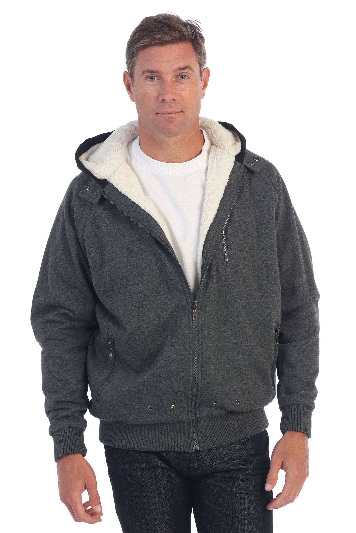 Men's Heavyweight Sherpa Lined Fleece Hoodie Jacket