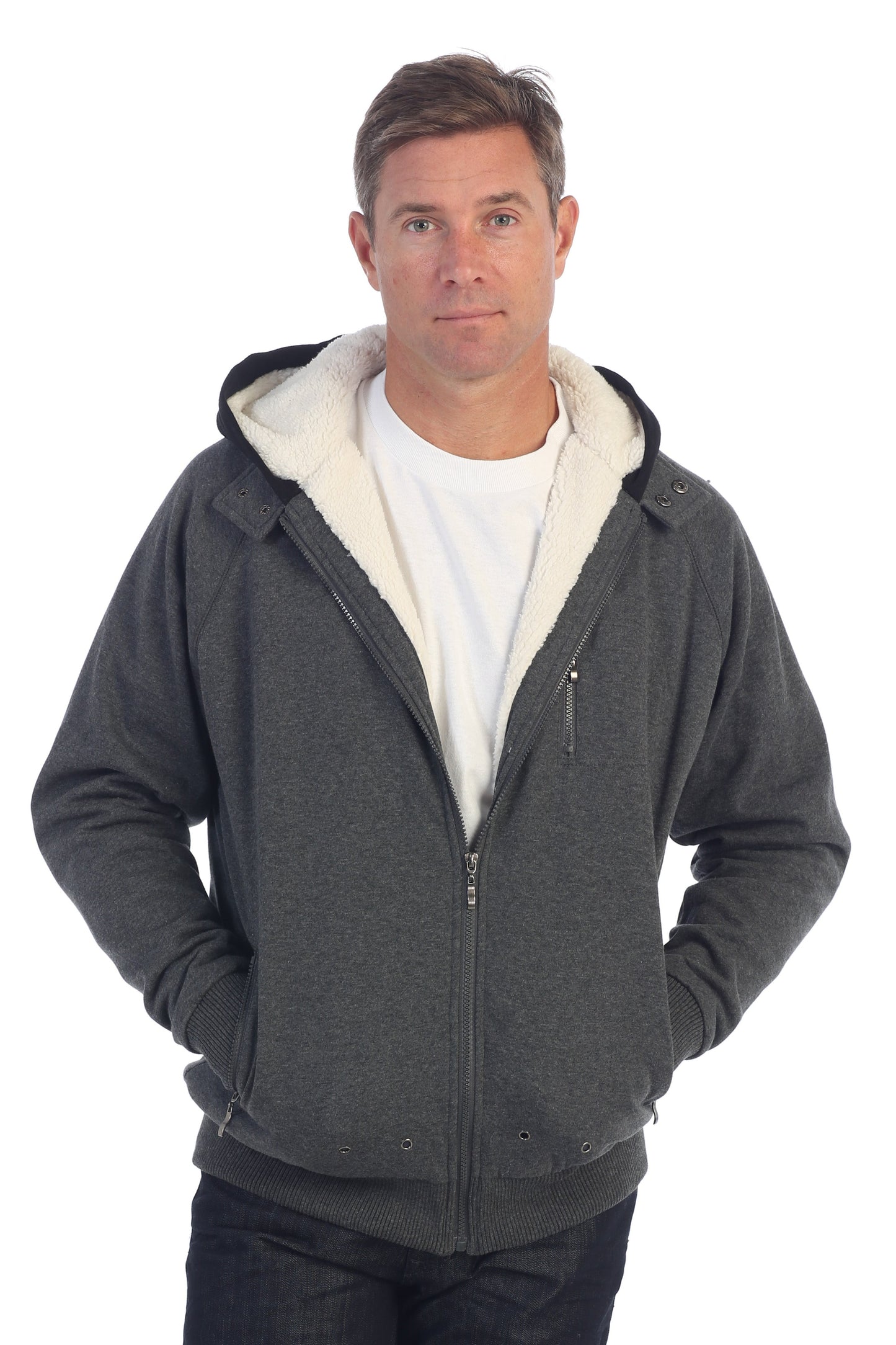 Men's Heavyweight Sherpa Lined Fleece Hoodie Jacket