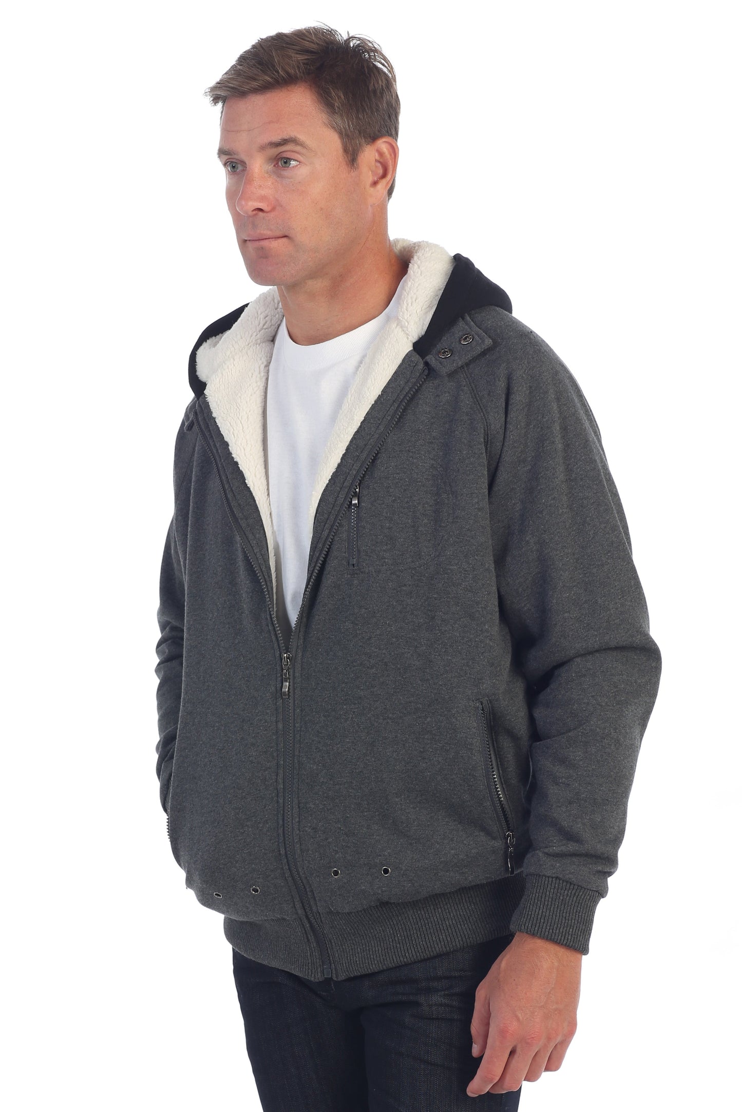 Men's Heavyweight Sherpa Lined Fleece Hoodie Jacket