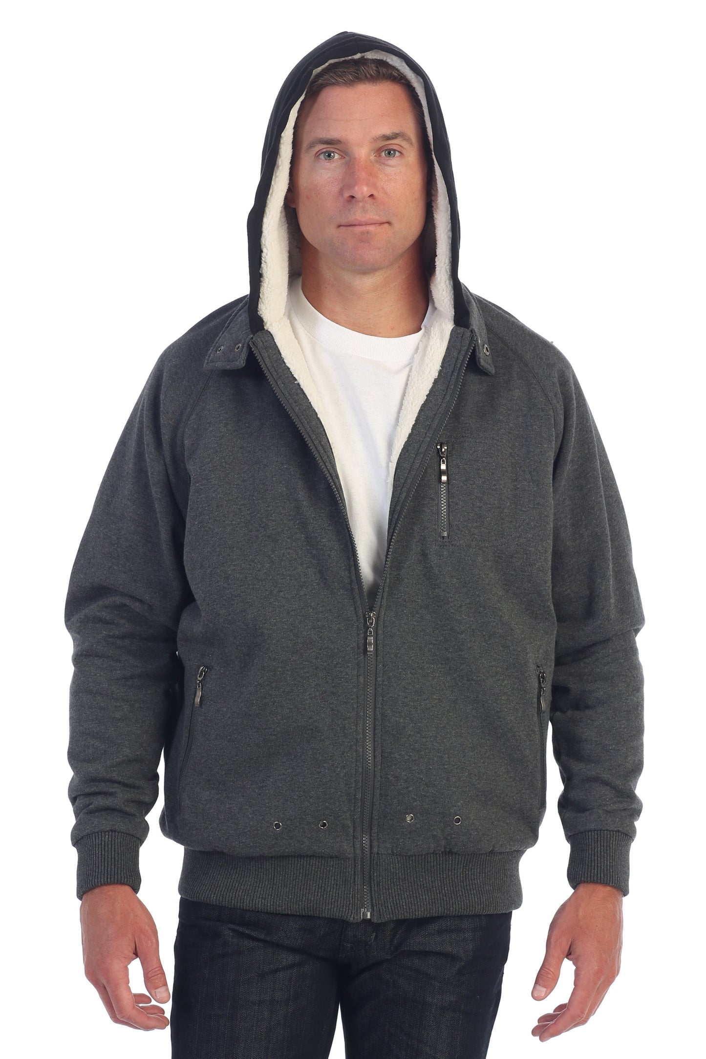 Men's Heavyweight Sherpa Lined Fleece Hoodie Jacket