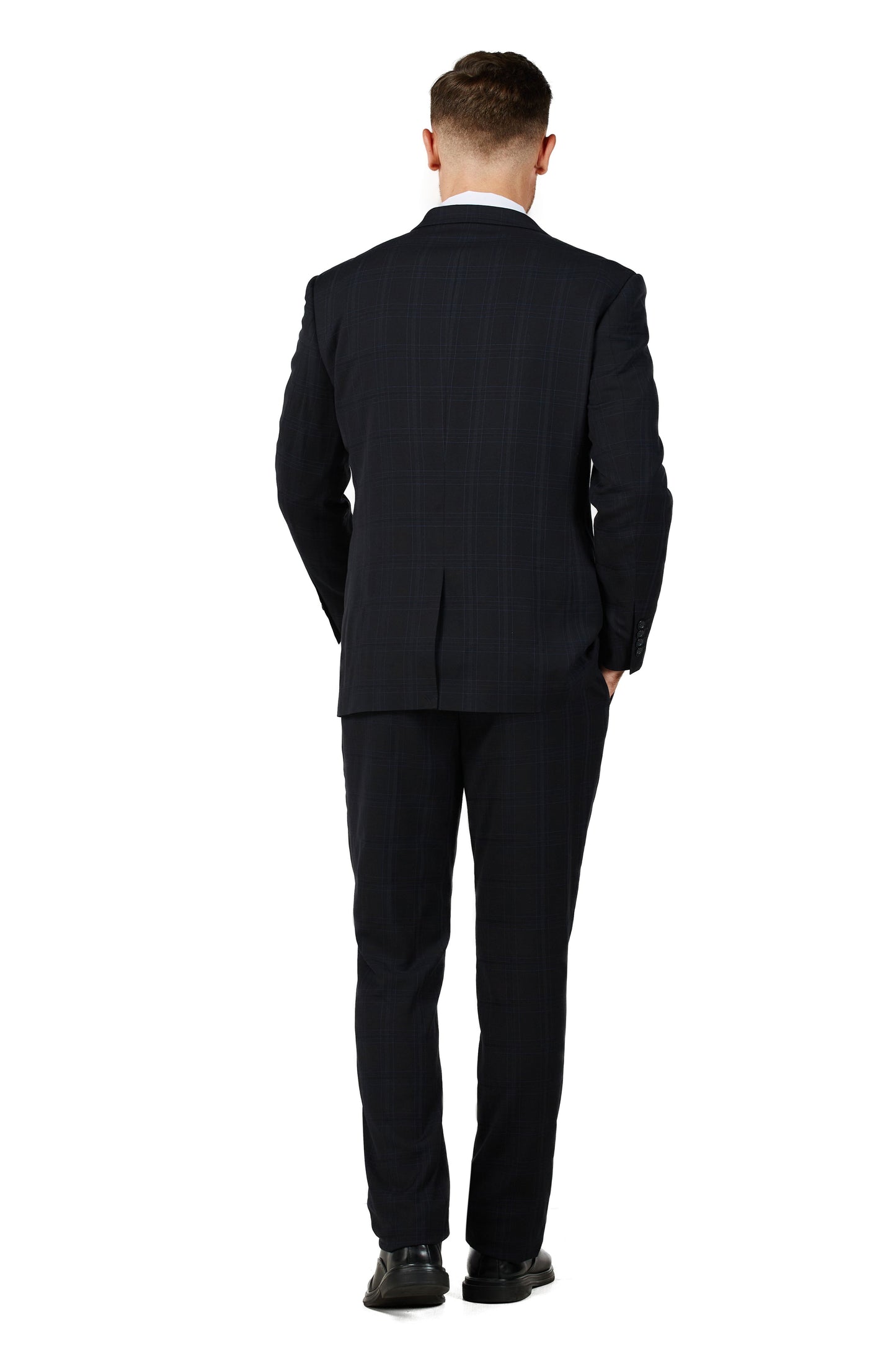 8703-Men's Black Checker Notched Lapel Suit Slim Fit (3 PCS)