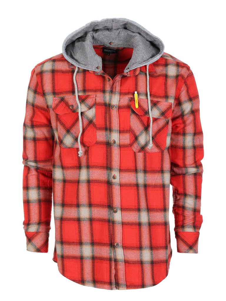 LS-92H Men's Removable Hoodie Flannel Shirt