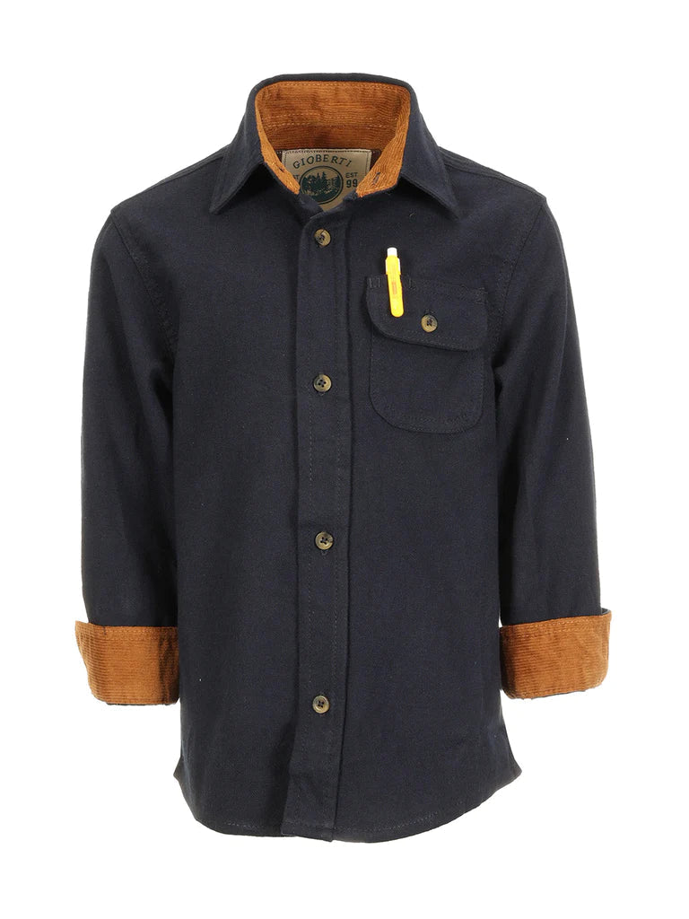 BOY'S SINGLE POCKET FLANNEL SHIRT WITH CORDUROY CONTRAST