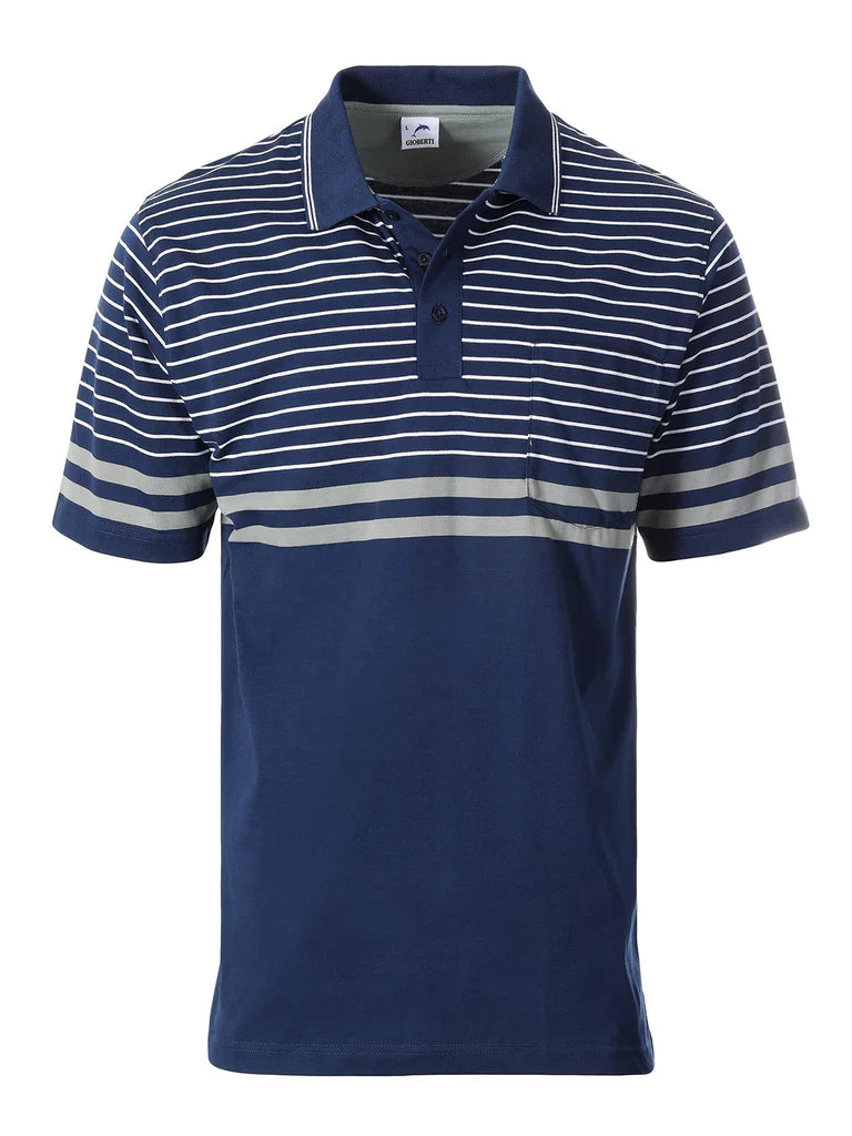 MEN'S STRIPPED SHORT SLEEVE POLO WITH CHEST POCKET