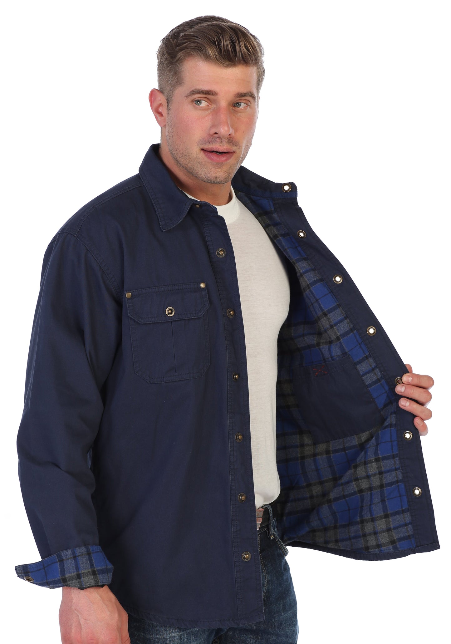 Men's 100% Cotton Brushed and Soft Twill Shirt Jacket with Flannel Lining