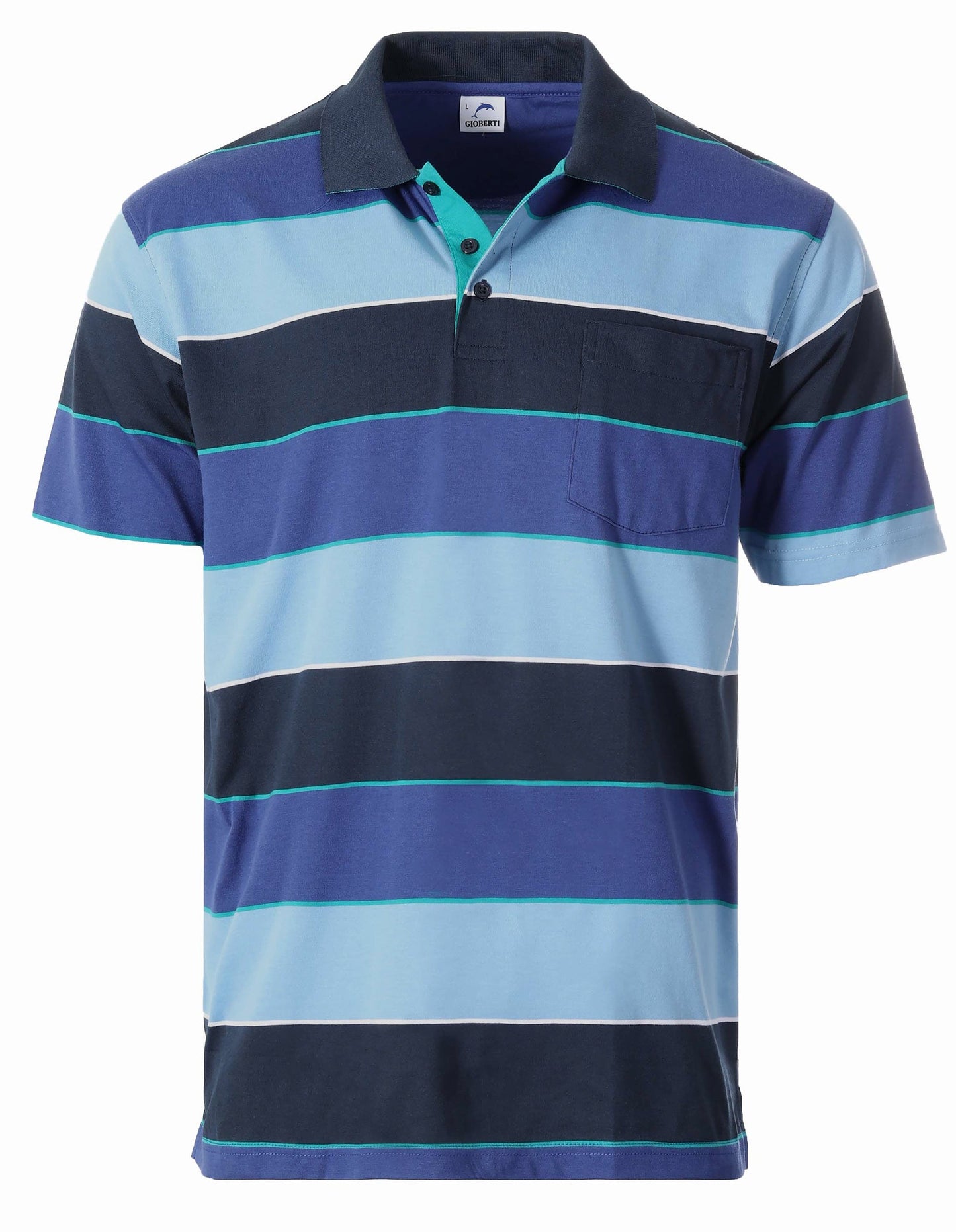 MEN'S STRIPPED SHORT SLEEVE POLO WITH CHEST POCKET