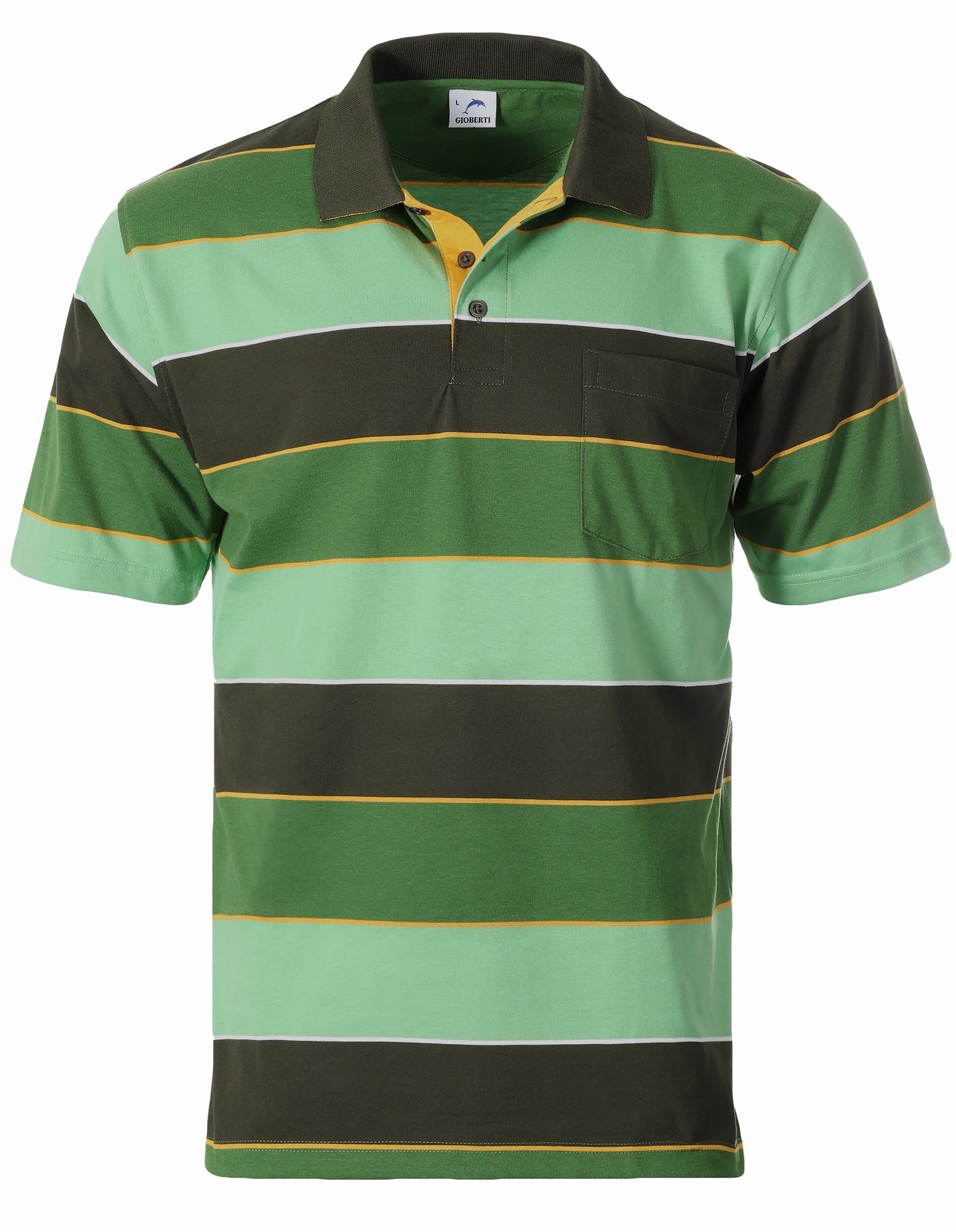 MEN'S STRIPPED SHORT SLEEVE POLO WITH CHEST POCKET