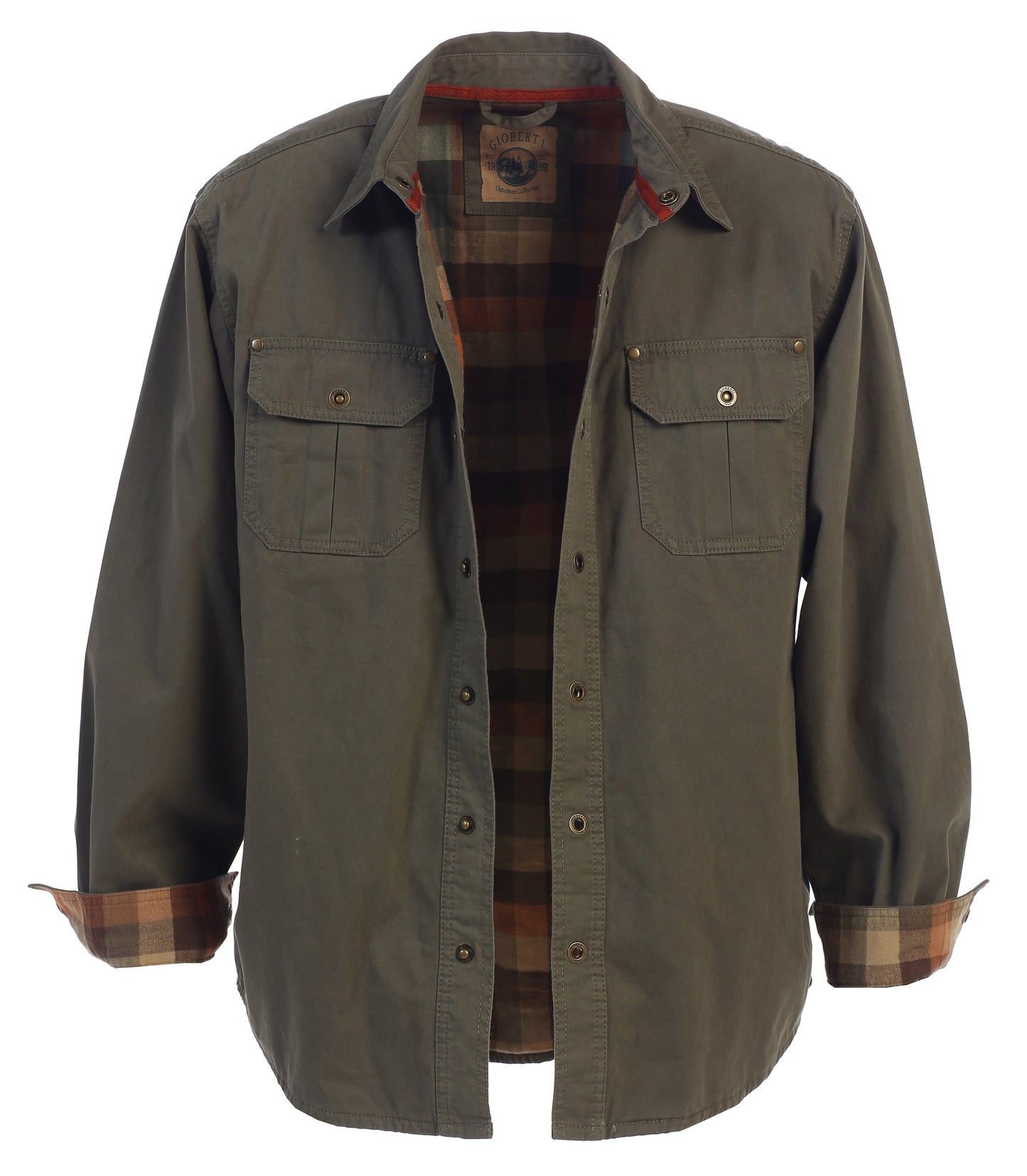 Men's 100% Cotton Brushed and Soft Twill Shirt Jacket with Flannel Lining