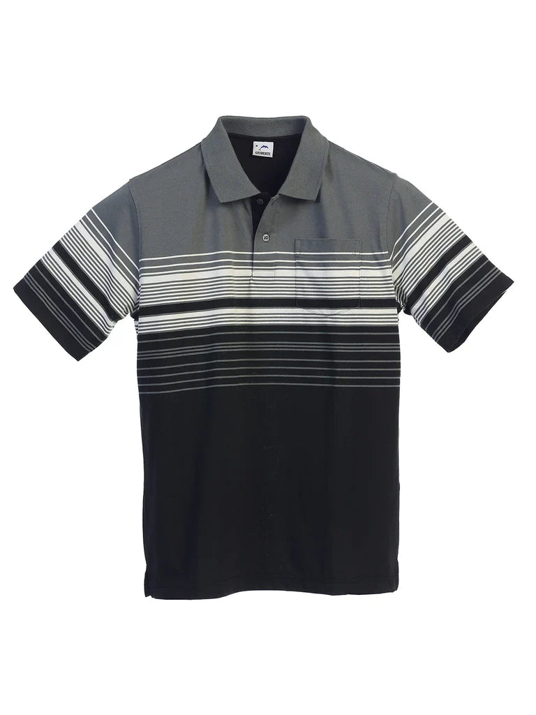 Mens Striped Polo Shirt With Pocket - Yarn Dye