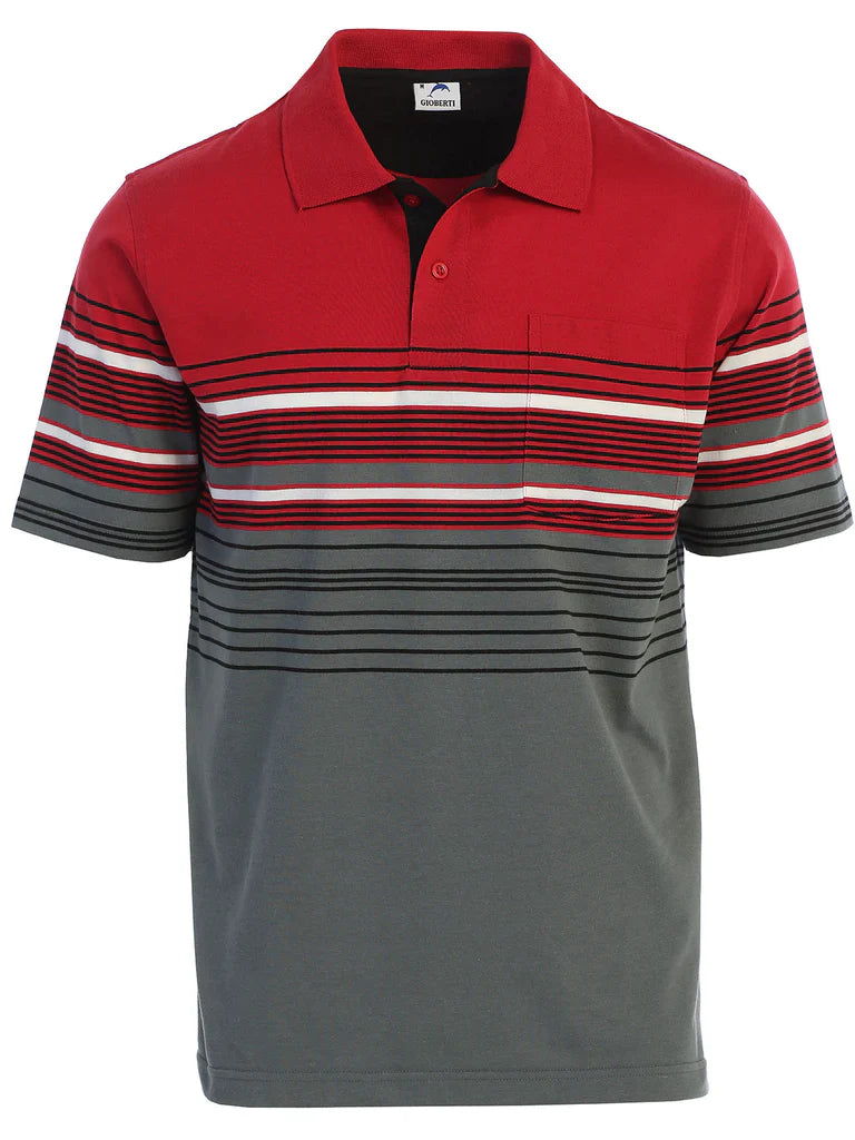 Mens Striped Polo Shirt With Pocket - Yarn Dye