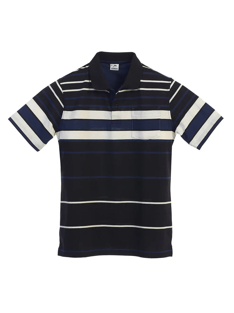 Mens Striped Polo Shirt With Pocket - Yarn Dye